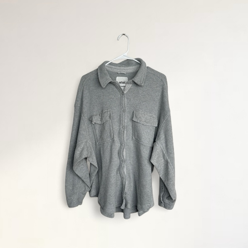 (L) Aerie • Lumberjane Waffle Knit Shirt Gray